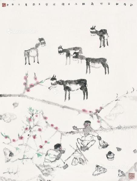  癸未（2003年）作 新春新茶好 镜心 设色纸本