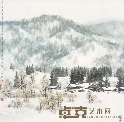  甲子（1984年）作 雪霁 镜框 设色纸本 66.5×68cm