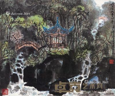 1980年作 峨眉山牛心亭 镜框 设色纸本 38.2×46cm