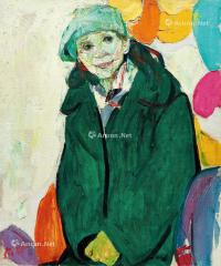  1987年作 绿衣女子 布面油画