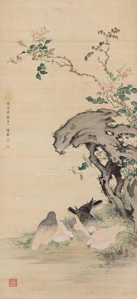  群鸽图 立轴 设色绢本