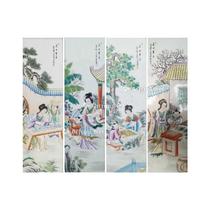  《美女带子图》四条屏瓷板画 （四件/组）