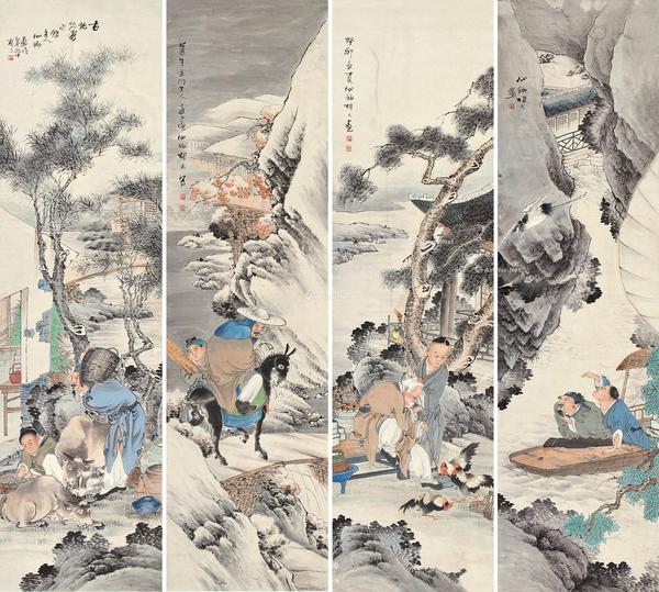  人物 四屏立轴 纸本