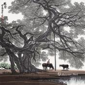 榕荫 镜片 纸本设色