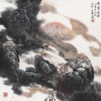  晴霞过岭 镜片 纸本设色