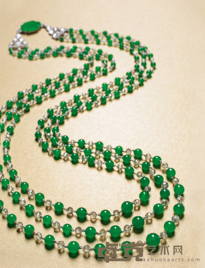  缅甸天然翡翠珠配钻石项链 --