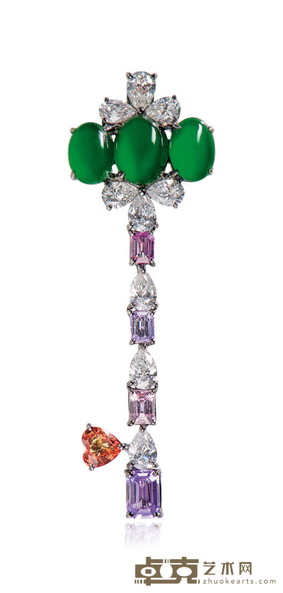  蔡孟翰设计 缅甸天然翡翠配彩色蓝宝石及钻石「钥匙」胸针/挂坠 --