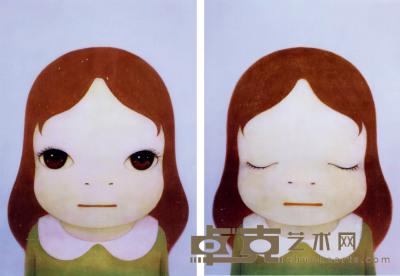  2008年作 宇宙女孩·睁眼、闭眼 （一组共两件） 石版 版画 69×48cm×2