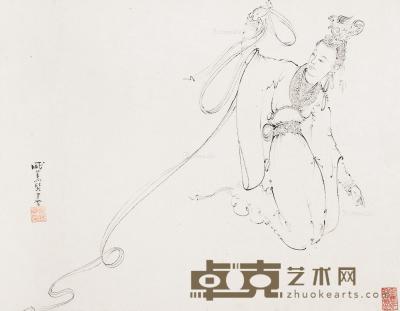  尼族舞蹈 镜片 水墨纸本 25×32cm