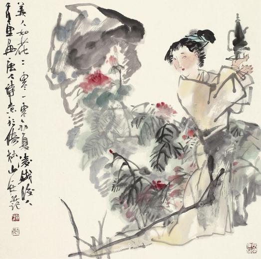  2010年作 美人如花 镜心 设色纸本