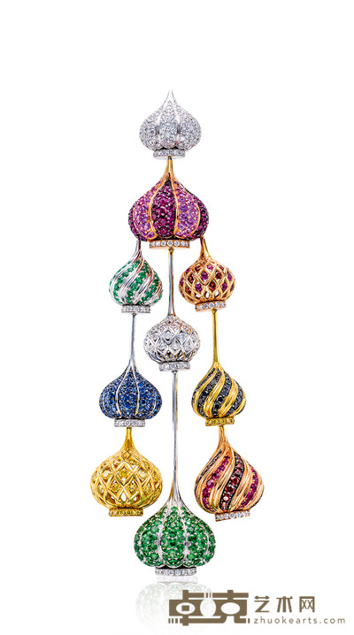  彩色宝石配钻石挂坠 --