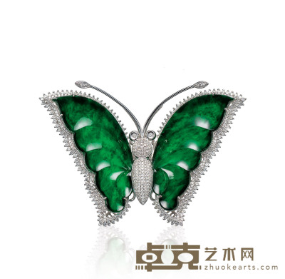  缅甸天然翡翠配钻石 「蝴蝶」 胸针 --