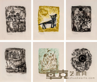  1950年作 哈利·罗斯科伦科巴黎诗篇 （一组共六件） 石版 版画 32.3×25.1cm×6