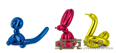  2017年作 气球兔（红）；气球猴（蓝）；及气球天鹅（黄） （一组共三件） 釉彩 陶瓷 14×21×28cm；22×43×25cm；17×23×24cm