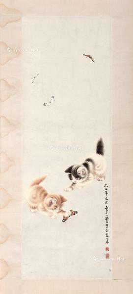  猫蝶图 立轴 纸本