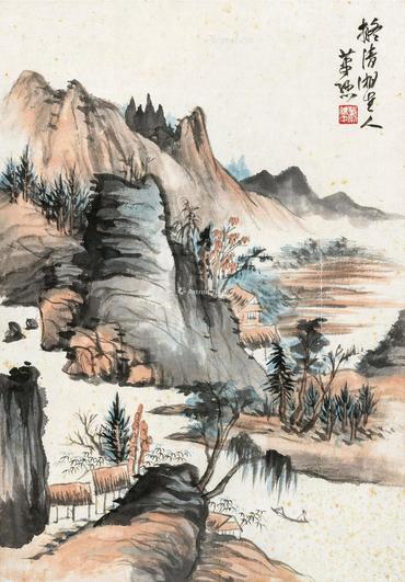  山水 立轴 设色纸本