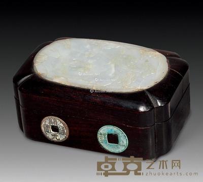  清 红木嵌玉盒 14×6.5cm