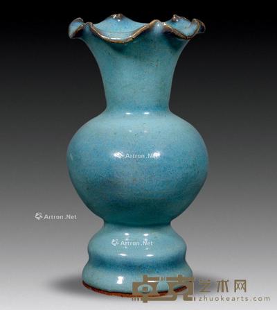  明或以前 钧窑天青釉花口瓶 高14.5cm