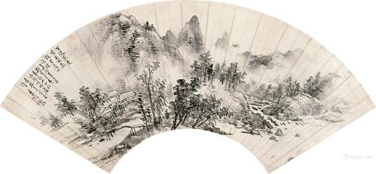  山水 扇面 水墨纸本