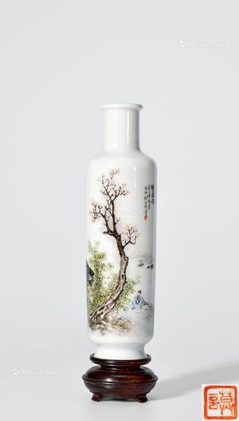  民国 山水粉彩棒槌瓶
