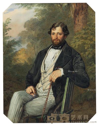  1848年作 男子肖像 纸本水彩 25.5×19.5cm