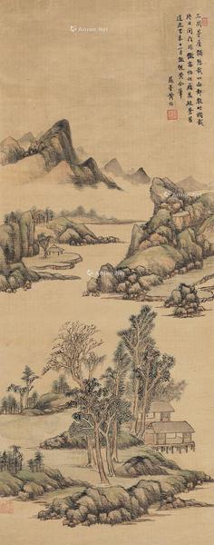  1834年作 仿倪黄合笔 立轴 设色绢本
