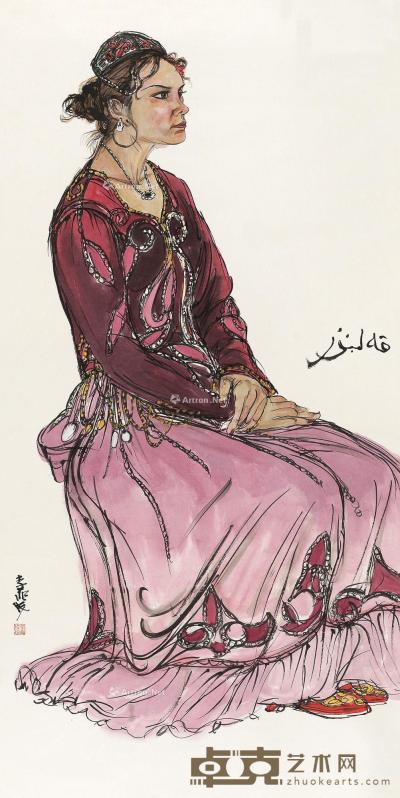  维吾尔族女演员 镜心 设色纸本 138×69cm