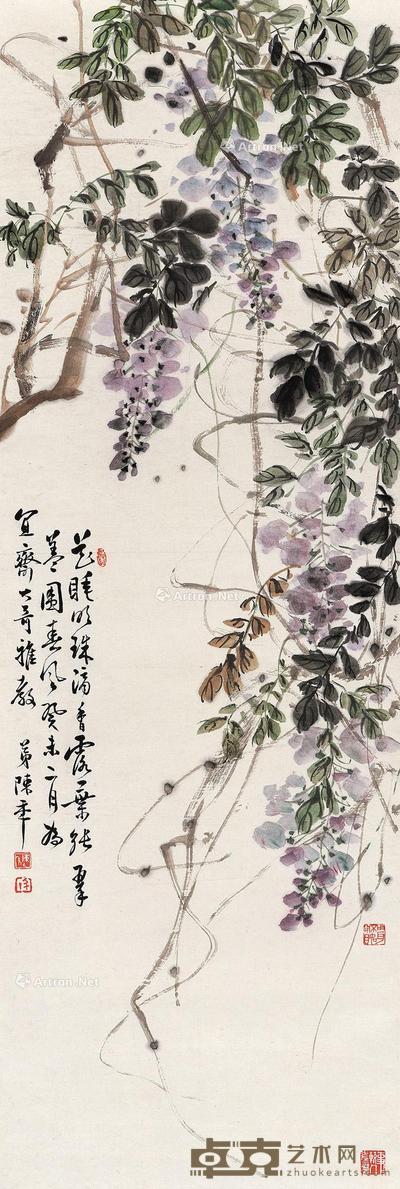 1943年作 紫藤 立轴 设色纸本 102.5×34.5cm