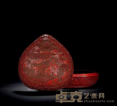 清乾隆 剔红“芦衣顺母”图桃型捧盒 长29cm