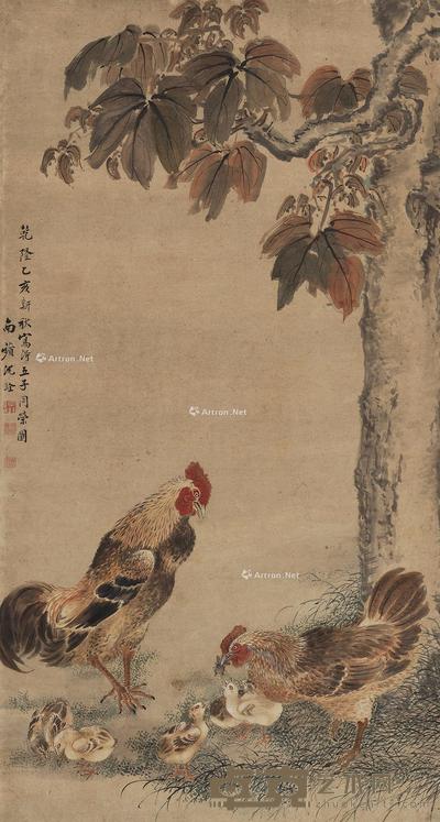 1755年作 五子同荣图 立轴 设色纸本 131×70cm