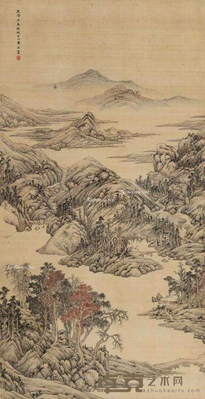  1772年作 溪山秋晓图 立轴 设色绢本 188×91cm