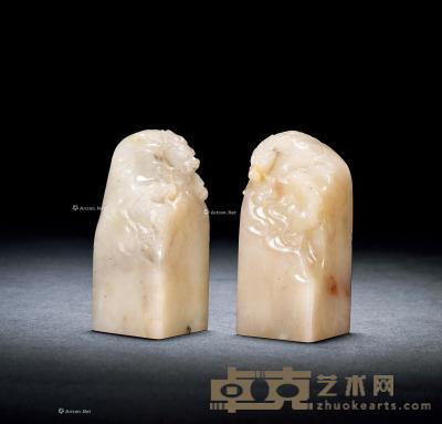  清 芙蓉石雕龙纹章料 高6.5cm×2