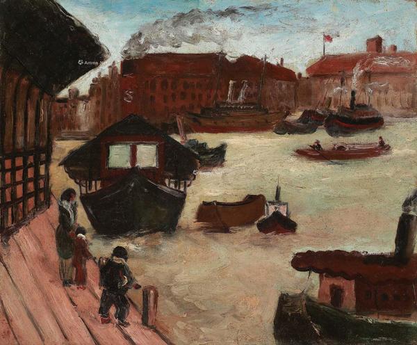  约1932-1933年作 上海码头 油彩 画布