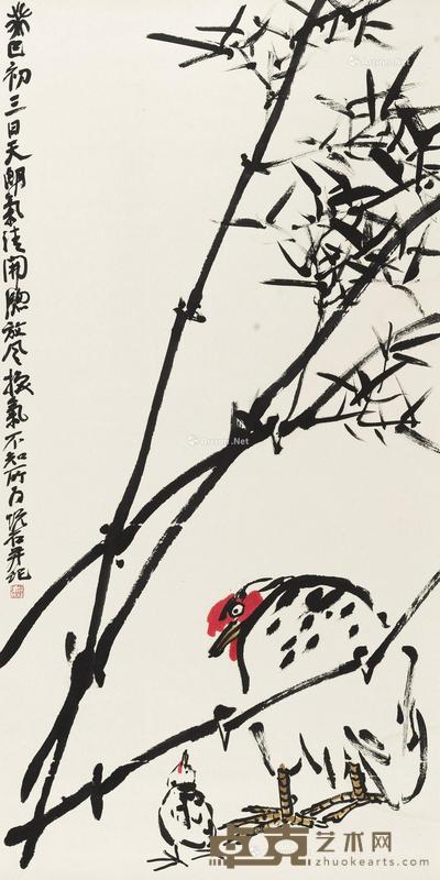 母子鸡 立轴 设色纸本 133.5×67cm