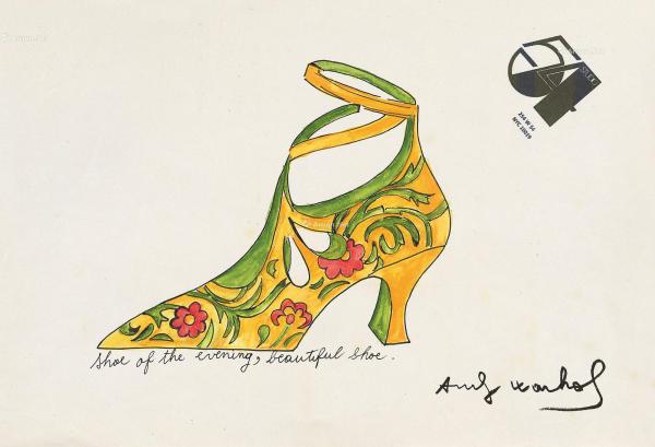  50年代作 晚装鞋 纸本水彩