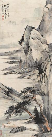  1944年作 松岩江畔 立轴 设色纸本