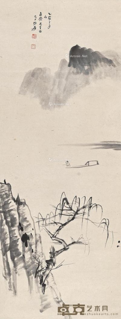  1935年作 横溪独钓 立轴 水墨纸本 112×42cm