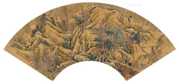  春山行旅图 镜心 设色金笺
