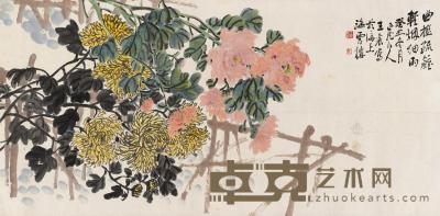  1913年作 菊花 横披 设色纸本 55.5×113cm