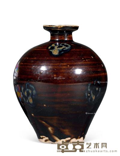  明 黑釉铁锈花皮球纹梅瓶 高19.5cm