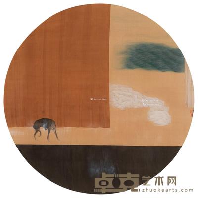  寻古 镜框 设色绢本 直径68cm
