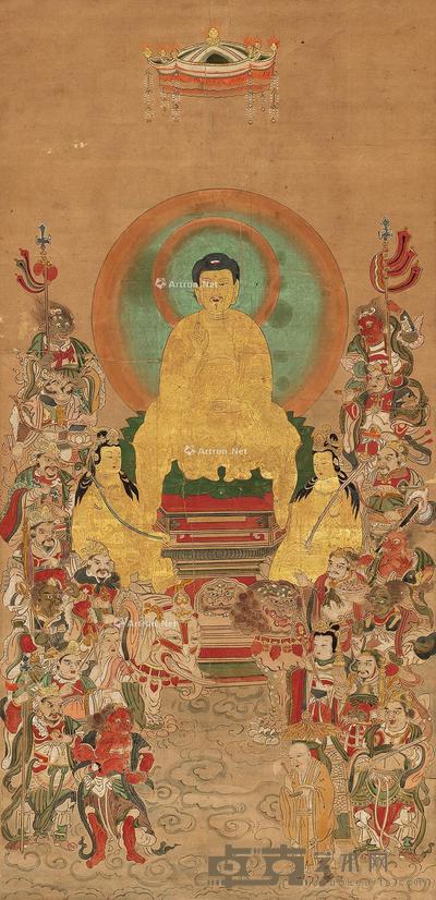 日本 镰仓时代 二十七善神图 立轴 设色纸本 113.5×55cm