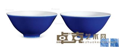 清乾隆 霁蓝釉斗笠碗 （一对） 直径8cm×2