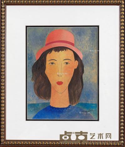  戴帽子的女人 纸本水粉 26.5×20cm