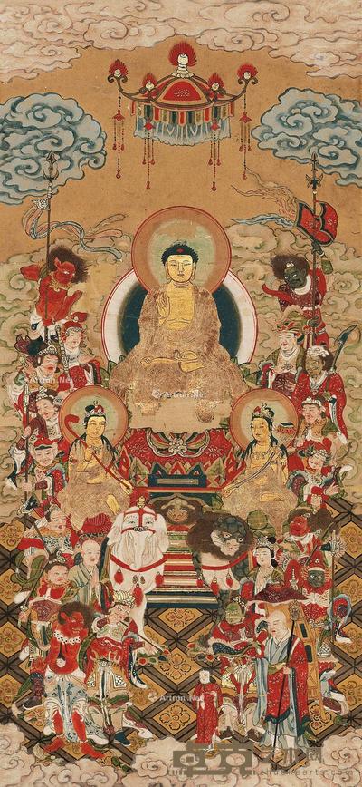  日本 镰仓时代 二十七善神图 立轴 设色纸本 61×28cm