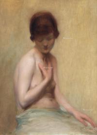  19世纪 半身裸女像 布面油画