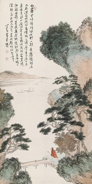  秋山高仕图 立轴 设色纸本