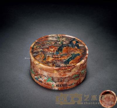  清中期 寿山石山水人物印泥盒 直径9.5cm