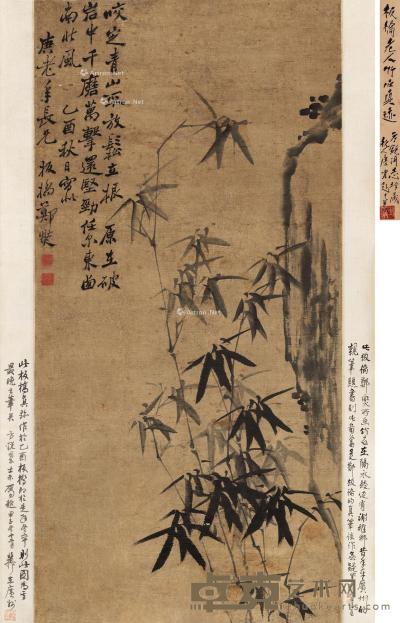  1765年作 竹石图 立轴 设色纸本 131×52.5cm