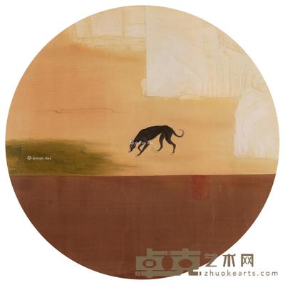  寻古 镜框 设色绢本 直径68cm